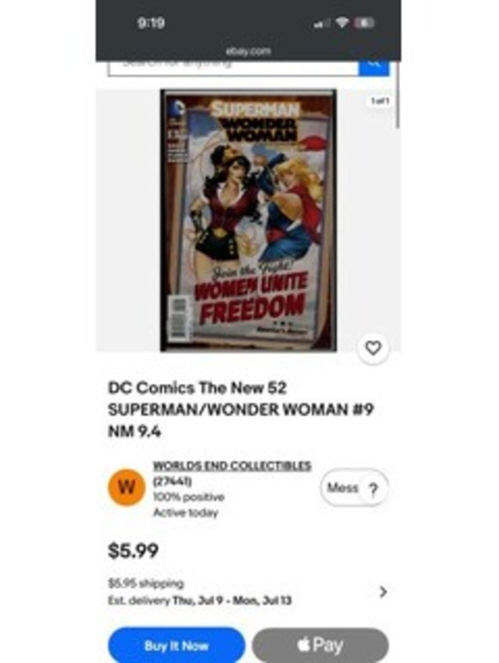 DC Comics The New 52 Superman/Wonder Woman #9 Comic Book NM 9.4
